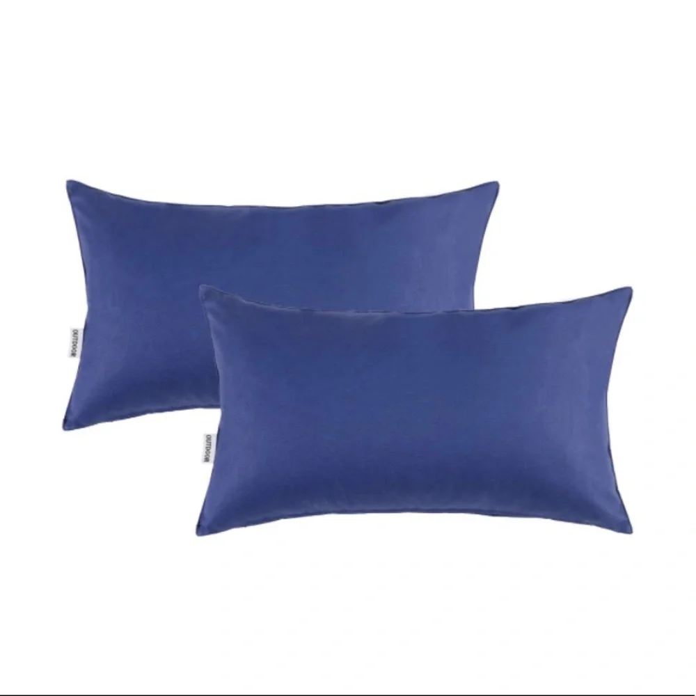Luxury Home | Chic Navy Blue Outdoor Water Resistant Lumbar Throw Pillow Covers